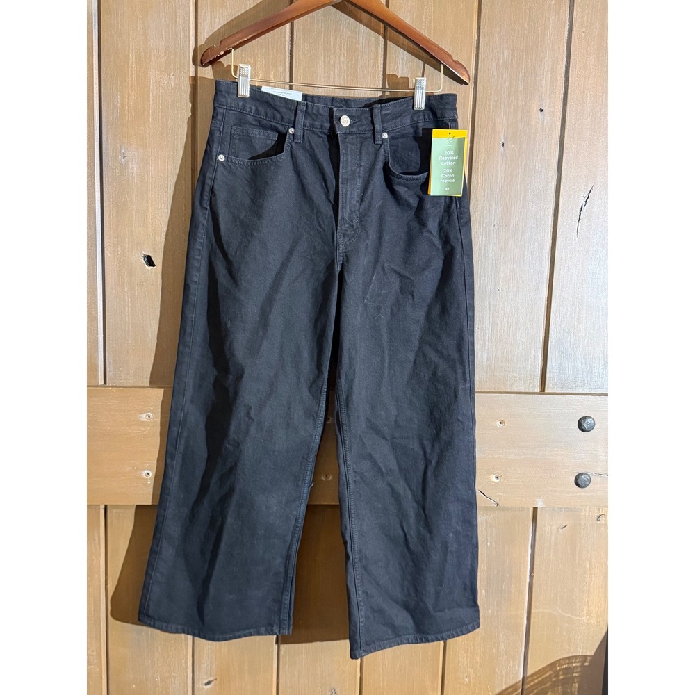 H&M &Denim Womens High Waist Wide Leg Cropped Jeans Black Size 8 NWT